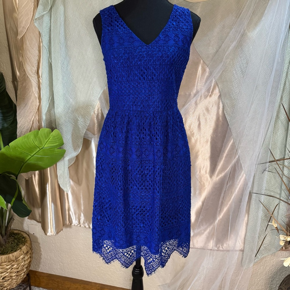 Banana Republic Blue Crochet Midi Dress with POCKETS!  Can you believe it!